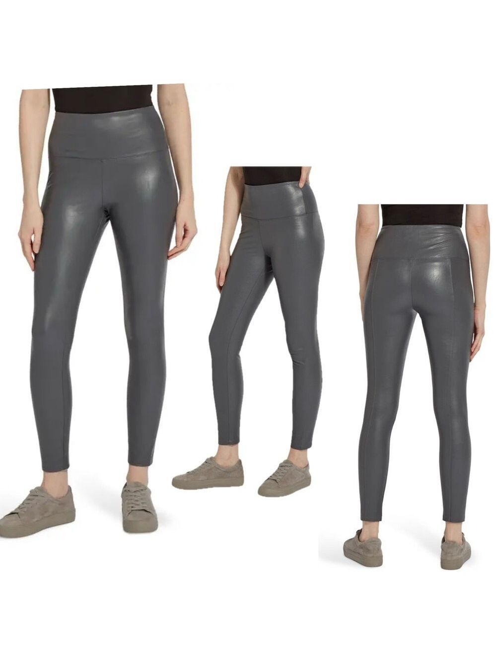 Joe fresh charcoal gray faux leather pleather vegan leggings high rise Sz M